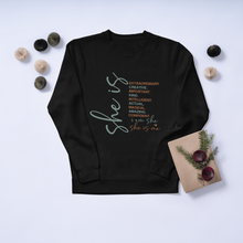 She Is Inspirational Crewneck Sweatshirt — Motivational Women’s Affirmation Pullover