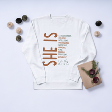 She Is Affirmation Crewneck Sweatshirt — Inspiring Women's Empowerment