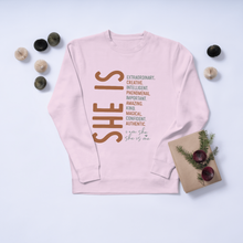 She Is Affirmation Crewneck Sweatshirt — Inspiring Women's Empowerment