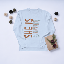 She Is Affirmation Crewneck Sweatshirt — Inspiring Women's Empowerment